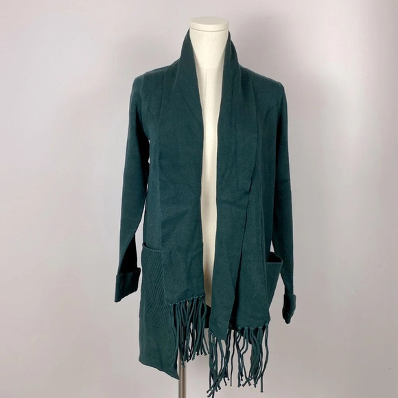 Magaschoni Fringe Open Front Cardigan in Emerald Green size small - Picture 1 of 13